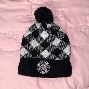 Black and White Blackhawks Beanie